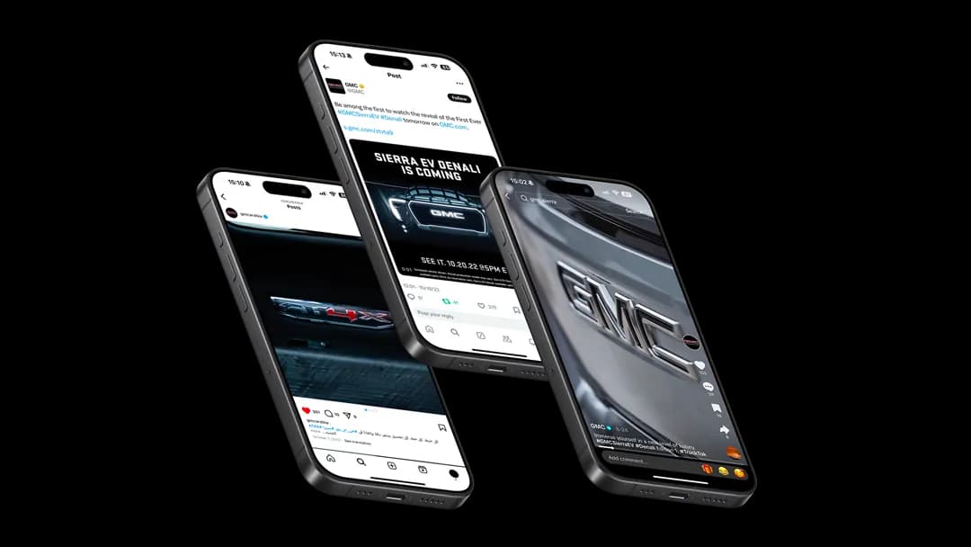 3 iPhones with GMC social video content.