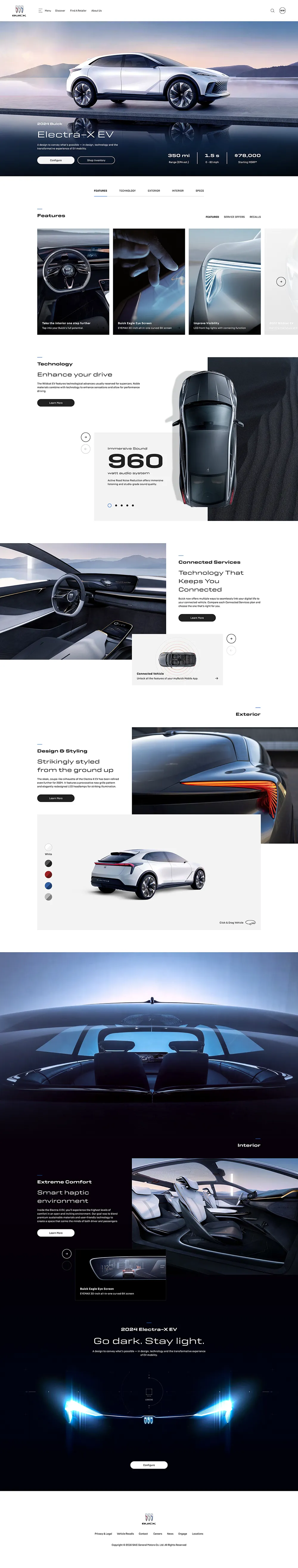 Buick website featuring the Electra-X electric concept vehicle